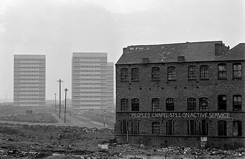 Tower blocks advance across a slum cleared site, Hockley Birmingham  (1967)