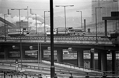 Traffic on the M6 Spaghetti Junction Birmingham  (1975)