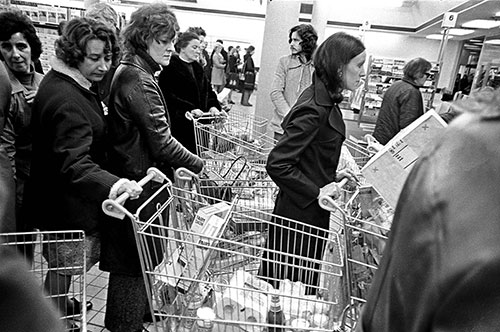 Queue in a Northfield supermarket Birmingham  (1975)